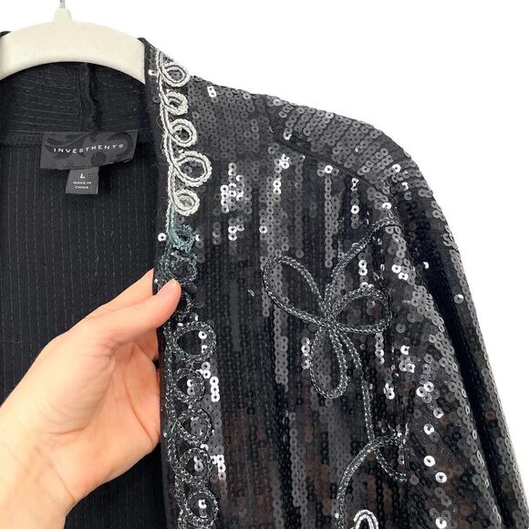 Investments Black Silver Embroidered Sequin Blazer Jacket Sz L - Picture 4 of 9